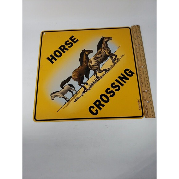 Horse Crossing Sign Yellow Caution Crosswalks Atlas Screen Printing 12" x 12" - Picture 10 of 10